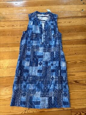 J.McLaughlin Nylee sleeveless linen dress Sz S Blue diamond Patchwork Shift New